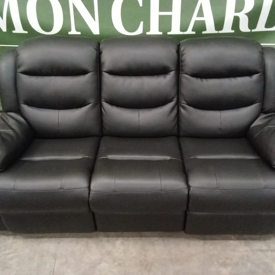 ROTHBURY LUXURY FAUX LEATHER HIGH BACK 3 SEATER MANUAL RECLINER SOFA - BLACK RRP £729
