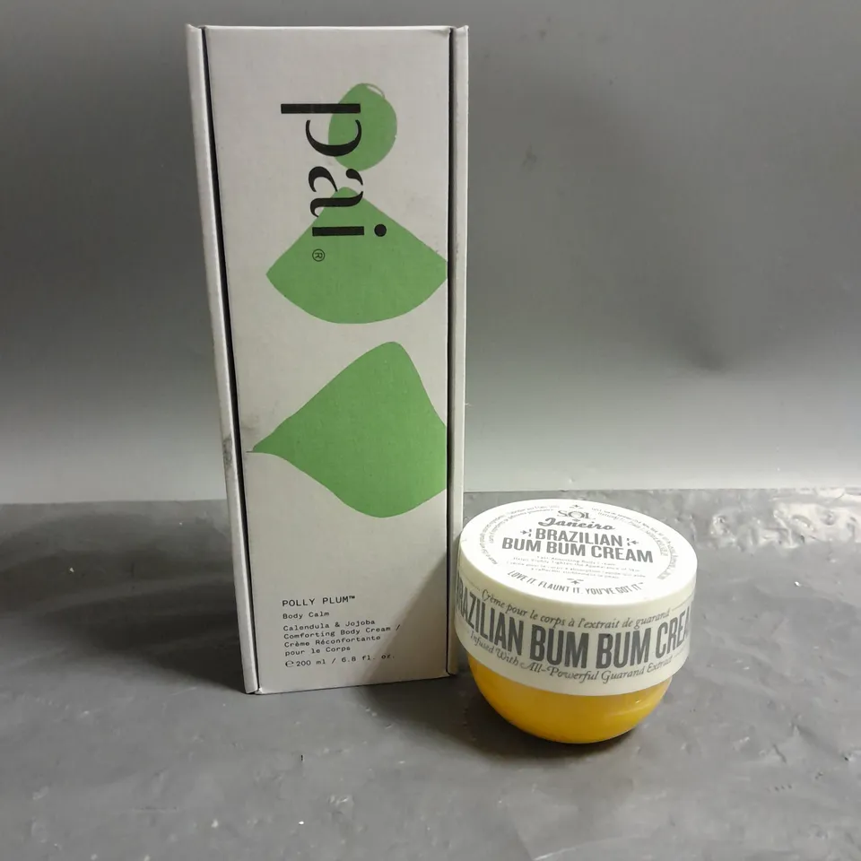 LOT OF 2 COSMETIC PRODUCTS TO INCLUDE - PAI POLLY PLUM COMFORTING BODY CREAM 200ML - SOL DE JANEIRO BRAZILIAN BUM BUM CREAM 75ML