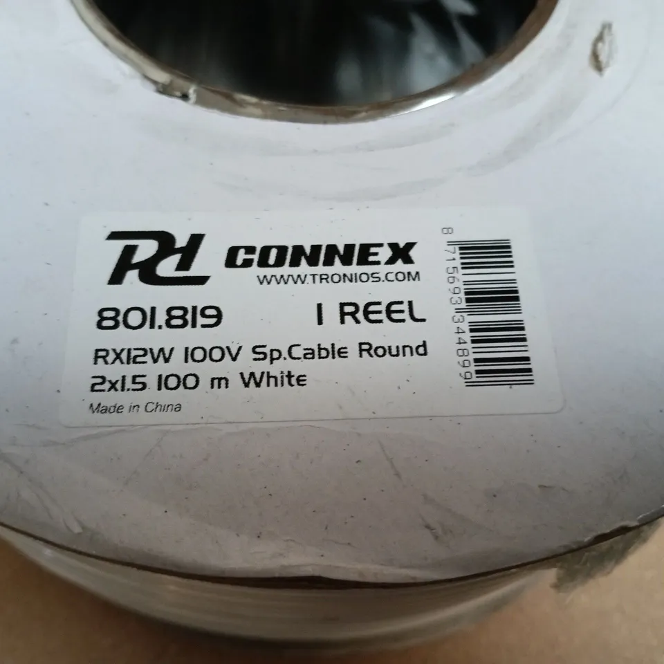 CONNEX RX12W 100V ROUND SP. CABLE REEL, 2X1.5MM, WHITE – 100M
