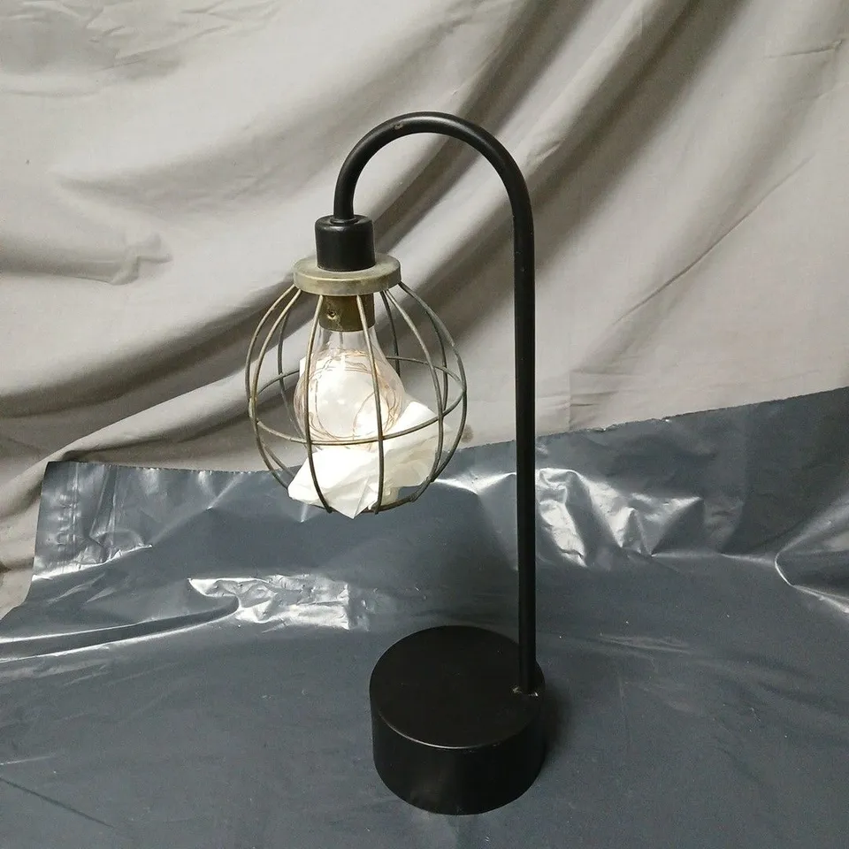 INDUSTRIAL-STYLE BLACK METAL DESK LAMP WITH CAGE SHADE