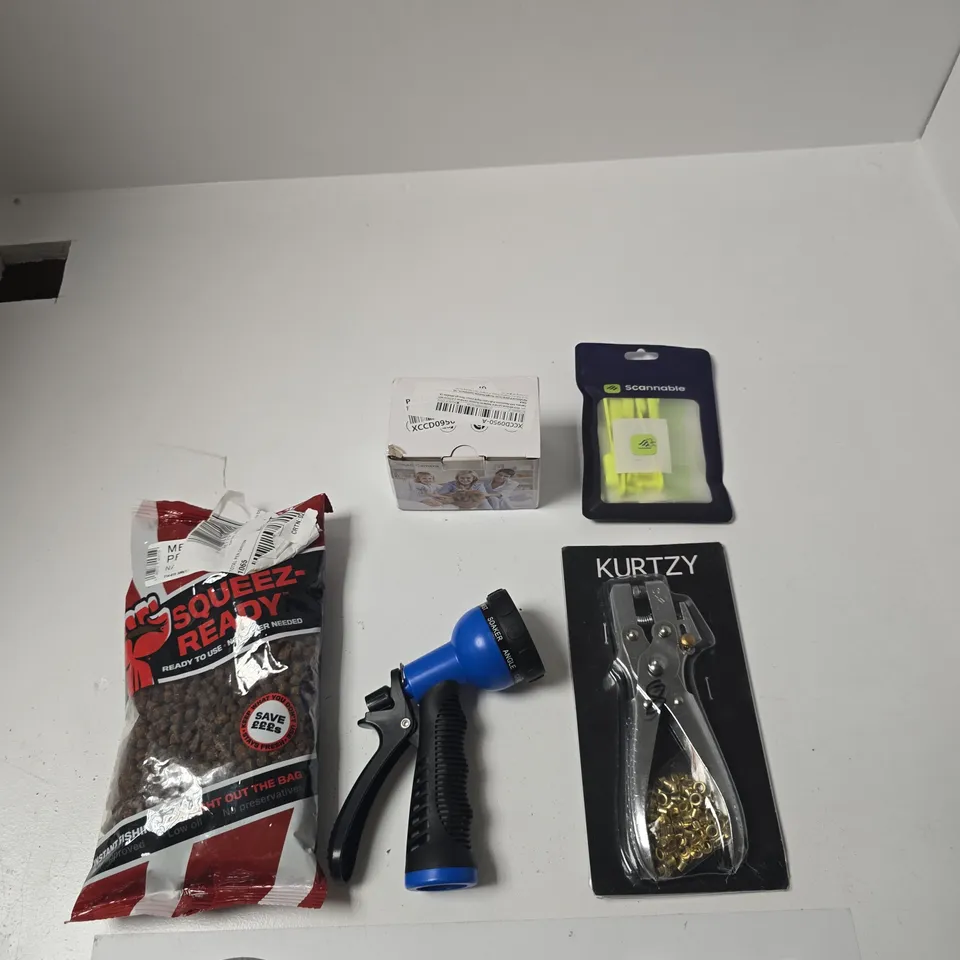 TOTE OF ASSORTED GOODS INCLUDING FJUKA FISHING PELLETS, SMART CAMERA AND NFC TAGS