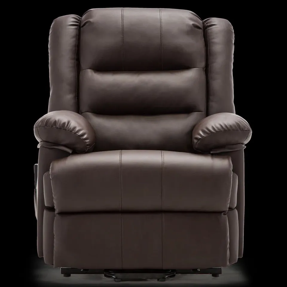 BOXED LOXLEY BROWN FAUX LEATHER RISE RECLINER CHAIR (2 BOXES) RRP £559.99