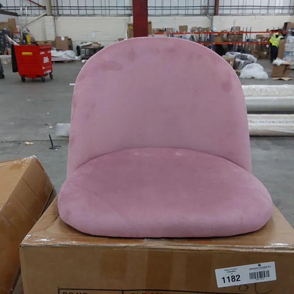 PAIR OF PINK VELVET RECPTION CHAIRS (1 BOX)