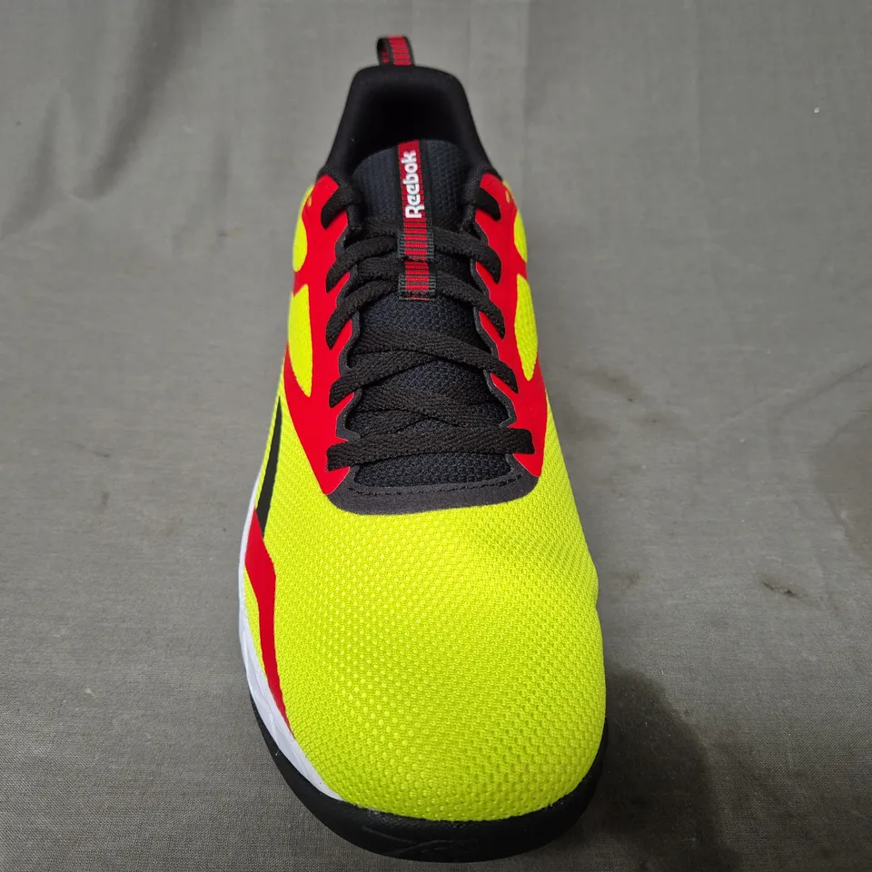 BOXED PAIR OF REEBOK NFX TRAINERS IN YELLOW/RED/BLACK UK SIZE 10