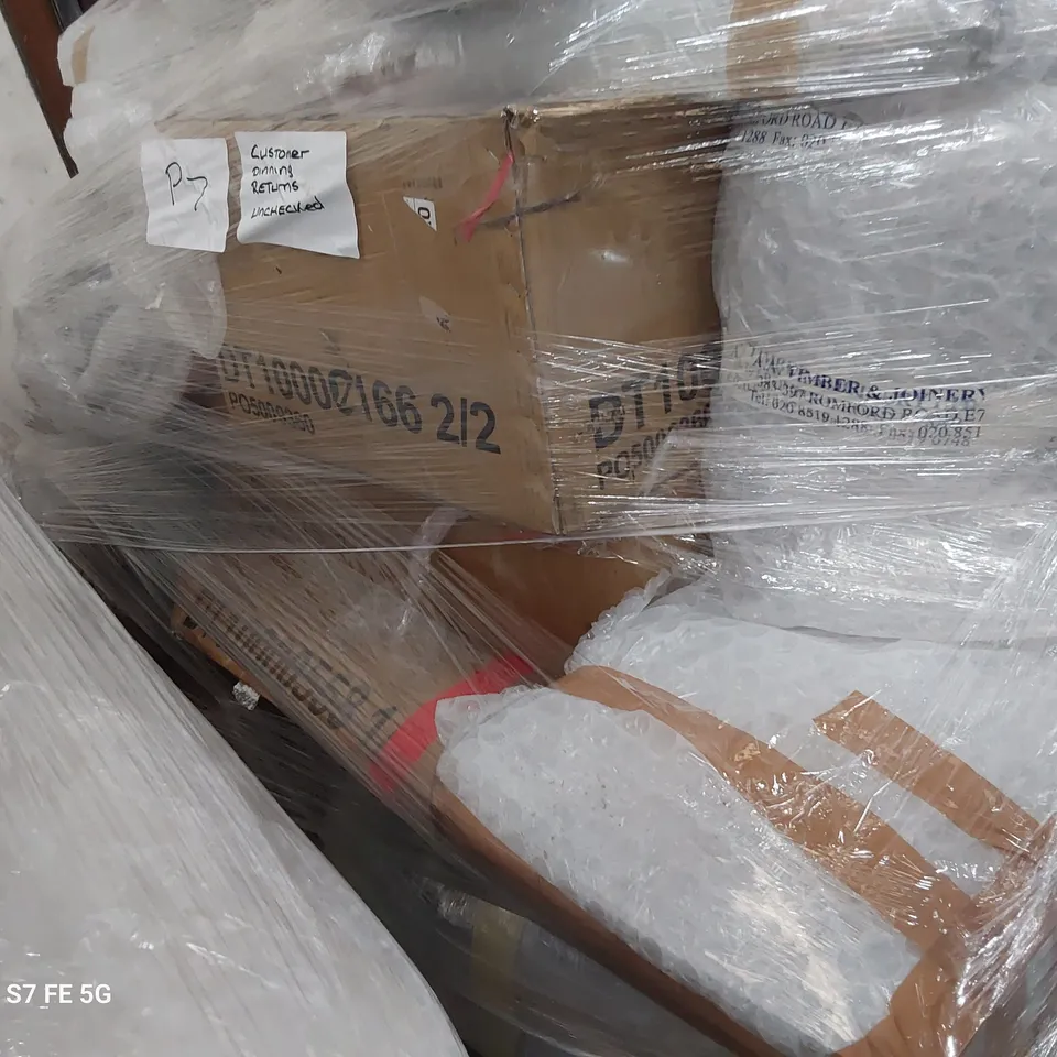 PALLET OF ASSORTED BOXED DINING TABLE & BED PARTS 