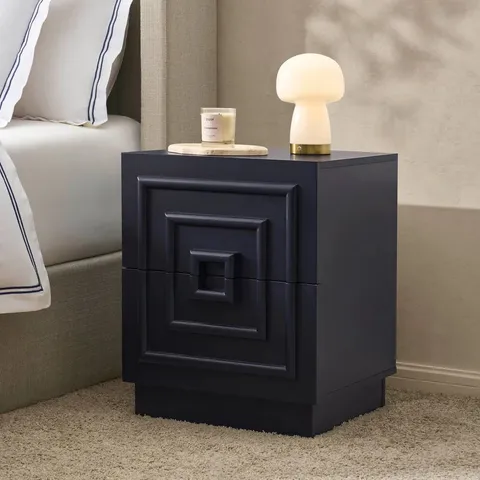 BOXED DUSK HARLOW 2 DRAWER BEDSIDE TABLE - MIDNIGHT (1 BOX)