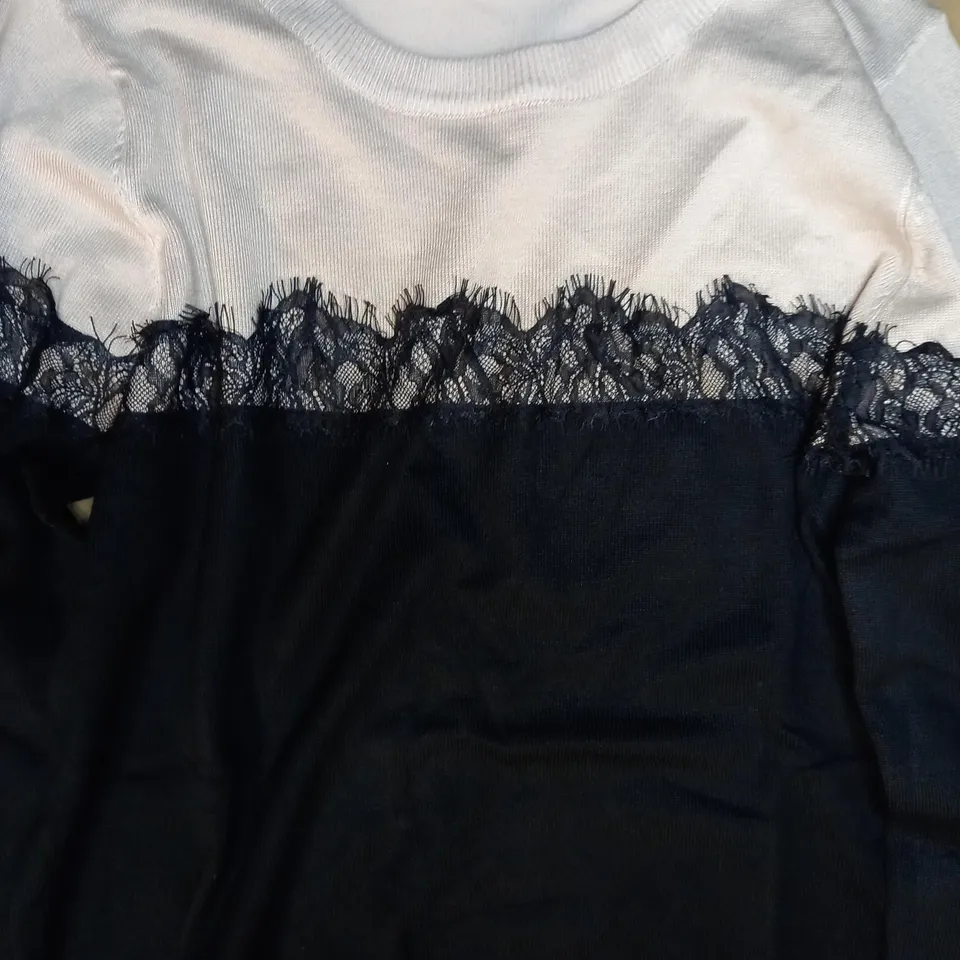 SHEIN LONG SLEEVE TOP IN BEIGE/BLACK EU SIZE 38