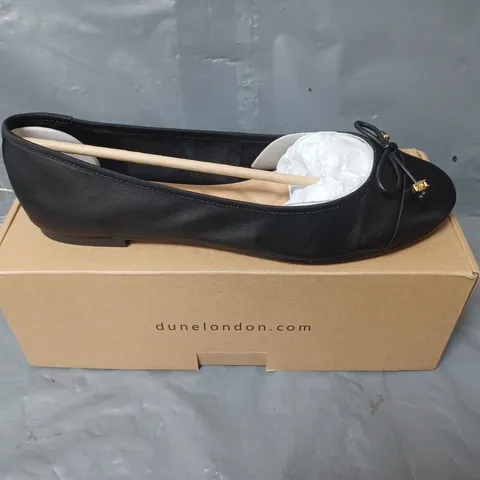 BOXED DUNE BLACK LETHER CHARM TRIM BALLET SHOES - SIZE 41