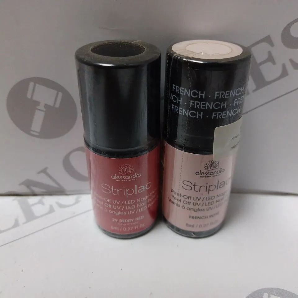 BOX OF APPROXIMATELY 100 X 8ML VIALS OF ALESSANDRO STRIPLAC NAIL POLISH IN FRENCH ROSÉ, BERRY RED