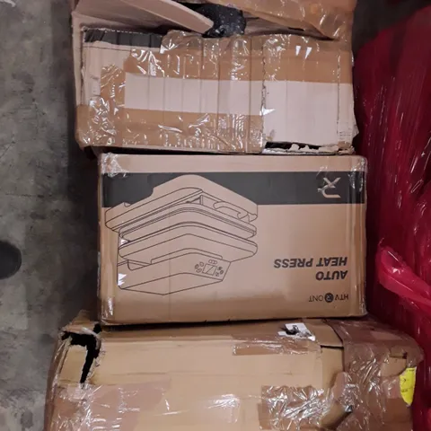PALLET OF ASSORTED PRODUCTS INCLUDING AUTO HEAT PRESS, FOLDING PADDLING POOLS AND EXERCISE BIKE ECT 