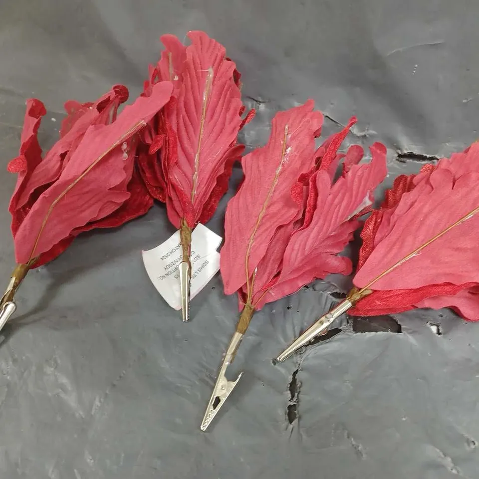 4 RED POINSETTA TREE CLIPS