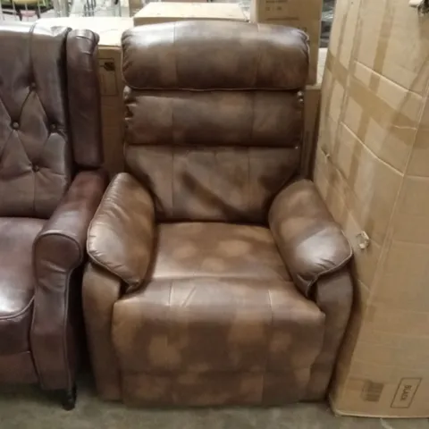 DESIGNER BROWN FAUX LEATHER RECLINER ARMCHAIR 