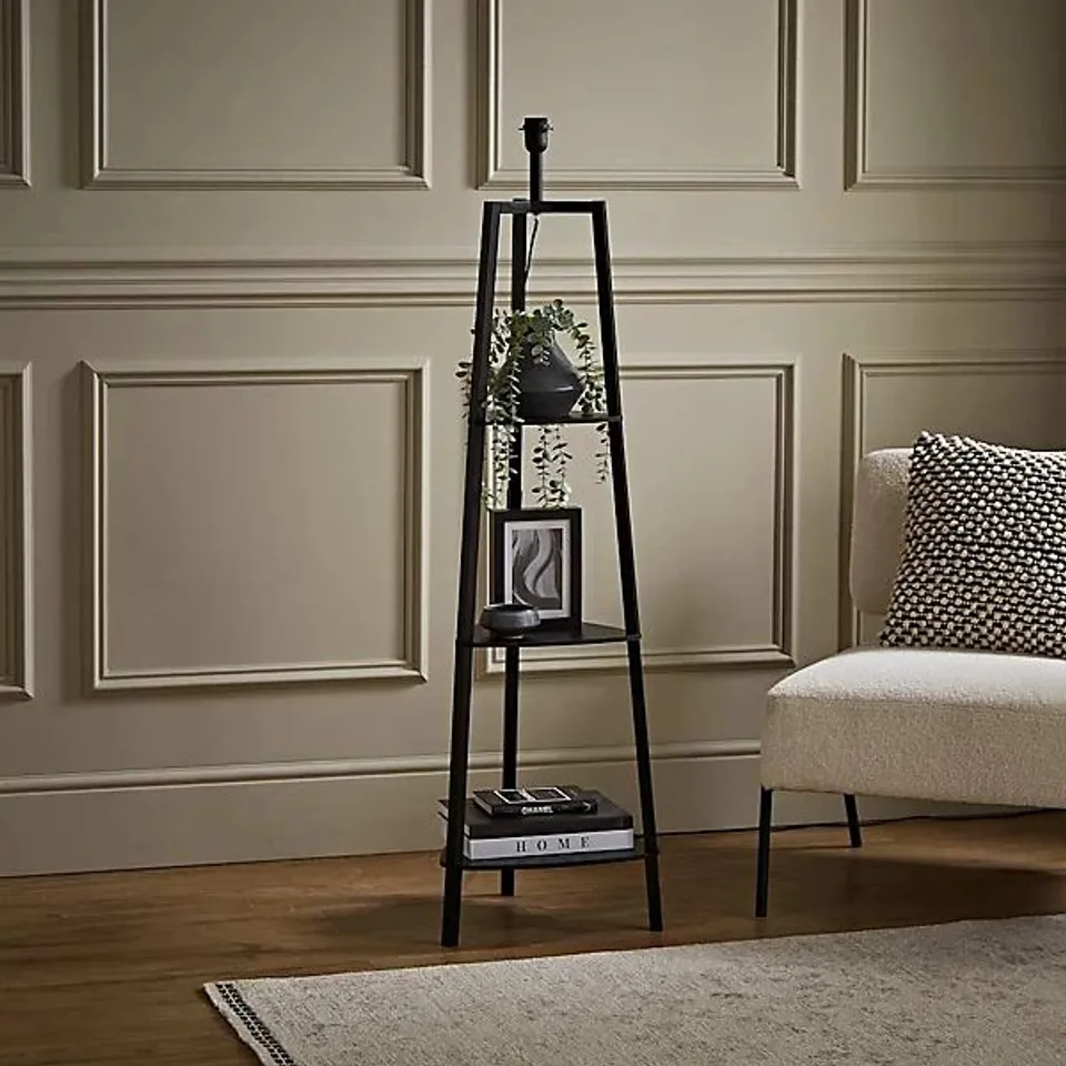 BOXED VALUELIGHTS HIRU BLACK 3 TIER SHELF FLOOR LAMP BASE