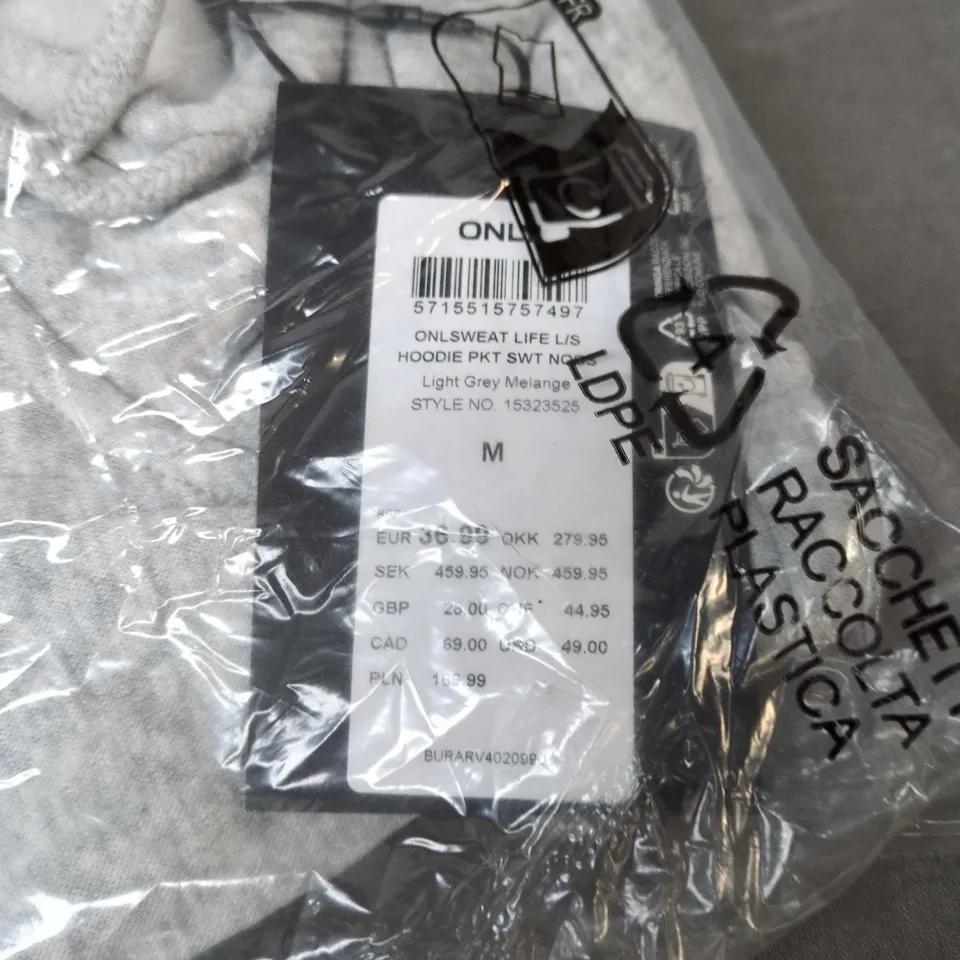 ONLY SWEAT LIFE L/S HOODIE WITH POCKET – LIGHT GREY MÉLANGE, SIZE M