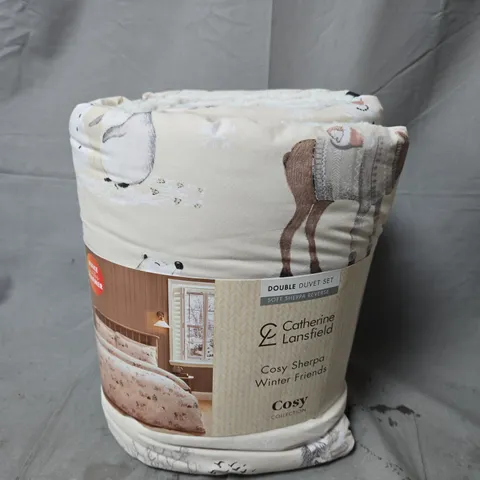 CATHERINE LANSFIELD WINTER FRIENDS COSY SHERPA DUVET SET NATURAL