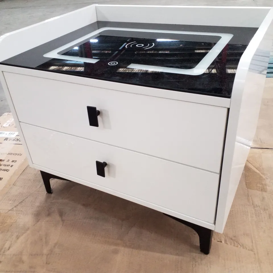 2 DRAWER BEDSIDE TABLE WITH LED LIGHT & WIRELESS CHARGING STATION 