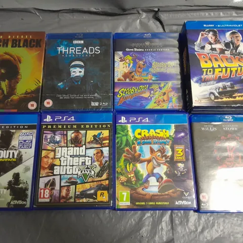 LOT OF 20 ASSORTED MEDIA ITEMS TO INCLUDE CALL OF DUTY FOR PS4, BACK TO THE FUTURE BLUE-RAY BOX SET AND PITCH BLACK DVD