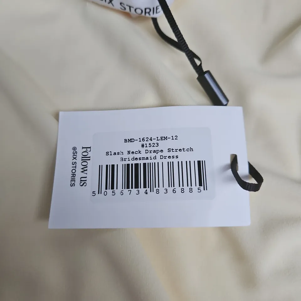 BRIDESMAID DRESS - SLASH NECK, DRAPED, STRETCH, IVORY SIZE 12