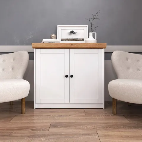 BOXED RISSO 92.5 CM WIDE SIDEBOARD - WHITE/OAK (2 BOXES)