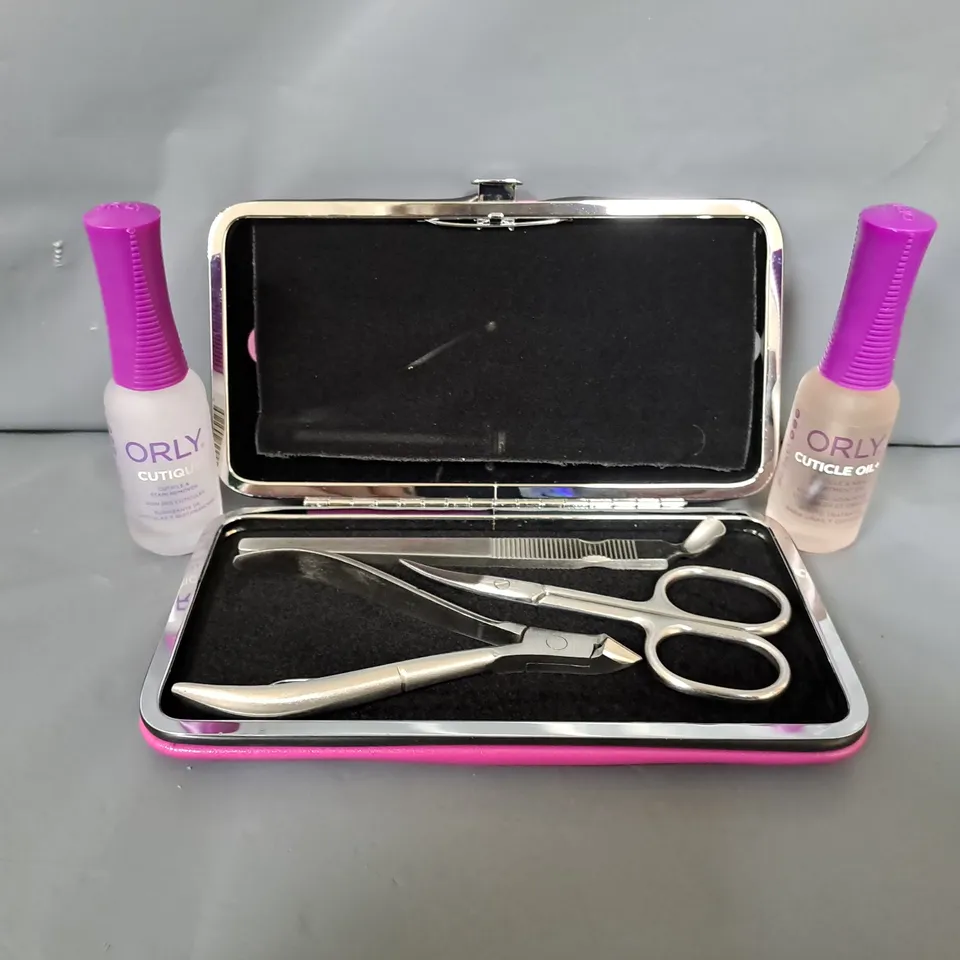 ORLY NAIL SET TO INCLUDE CLIPPER SET, CUTIQUE CUTICLE & STAIN REMOVER, CUTICLE OIL + CUTICLE & NAIL TREATMENT OIL