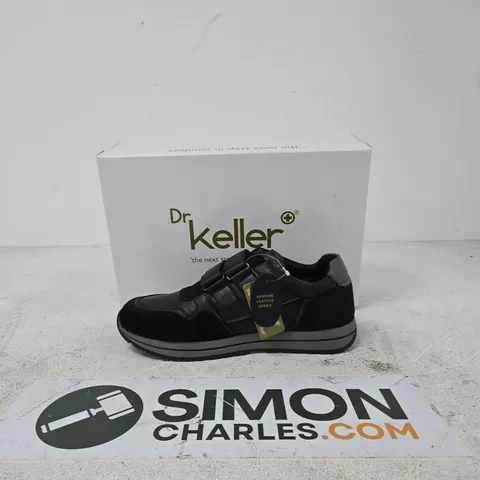 DR KELLER BLACK VELCRO STRAP SNEAKERS – GENUINE LEATHER UPPER, IN BOX size 8