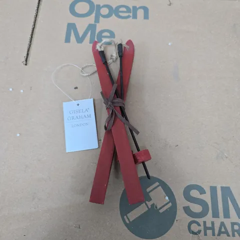 BOX OF APPROXIMATELY 12 GISELA GRAHAM RED SKIS HANGING TREE DEOCRATIONS