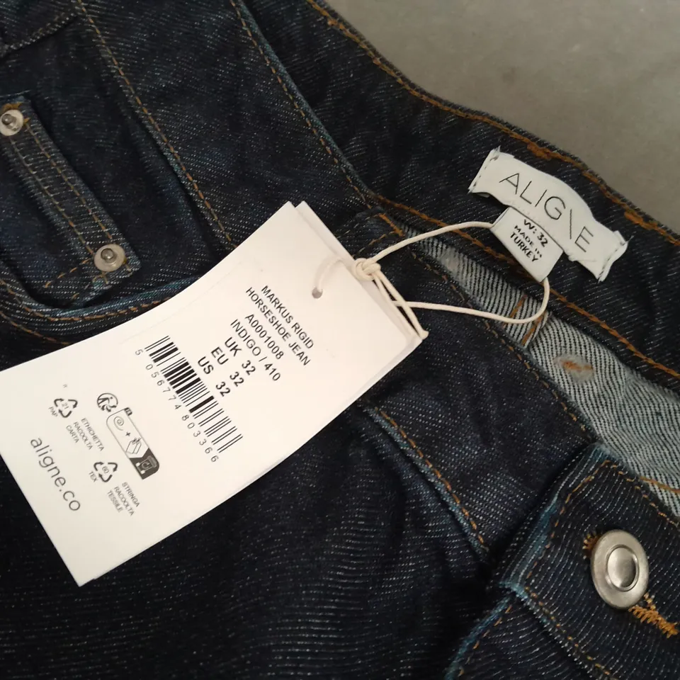 ALIGNE MARKUS RIGID HORSESHOE JEANS IN INDIGO - UK 32