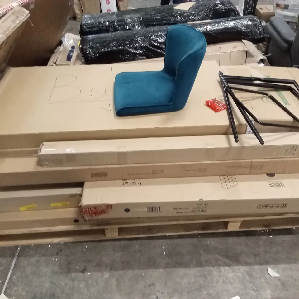 PALLET OF ASSORTED INCOMPLETE FURNITURE PARTS AND PIECES