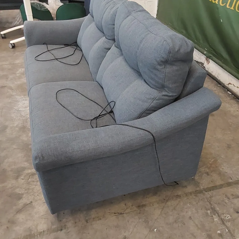 QUALITY G PLAN DESIGNER FLAIR 3 SEATER ELECTRIC RECLINER SOFA 2-CUSHION IN OASIS MERCURY BLUE FABRIC