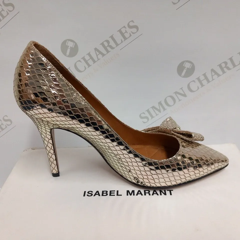 BOXED PAIR OF ISABEL MARANT POPPY METAL PYTHON KI GONG PUMP GOLD SIZE 39