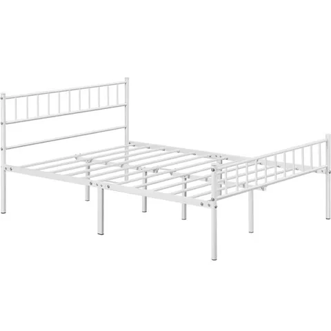 BOXED MINIMALIST METAL DOUBLE BED FRAME WITH SLATTED HEADBOARD - WHITE (1 BOX)