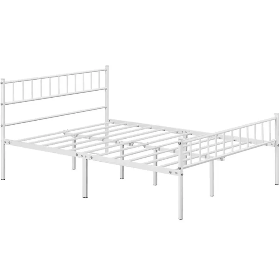 BOXED MINIMALIST METAL DOUBLE BED FRAME WITH SLATTED HEADBOARD - WHITE (1 BOX)