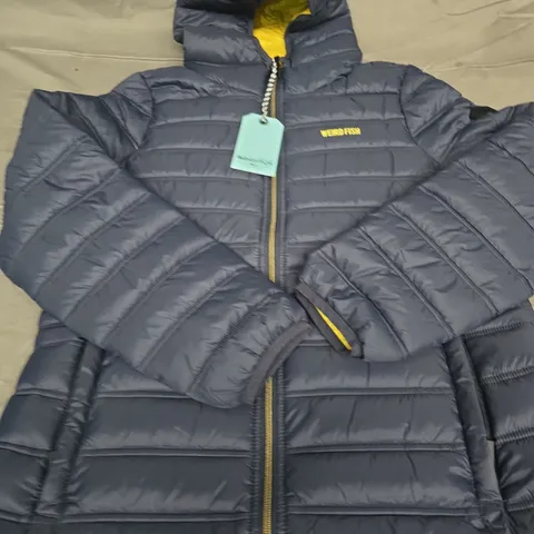 WEIRD FISH RAVINA LIGHTWEIGHT PADDED MIDLINE JACKET – NAVY, UK 14