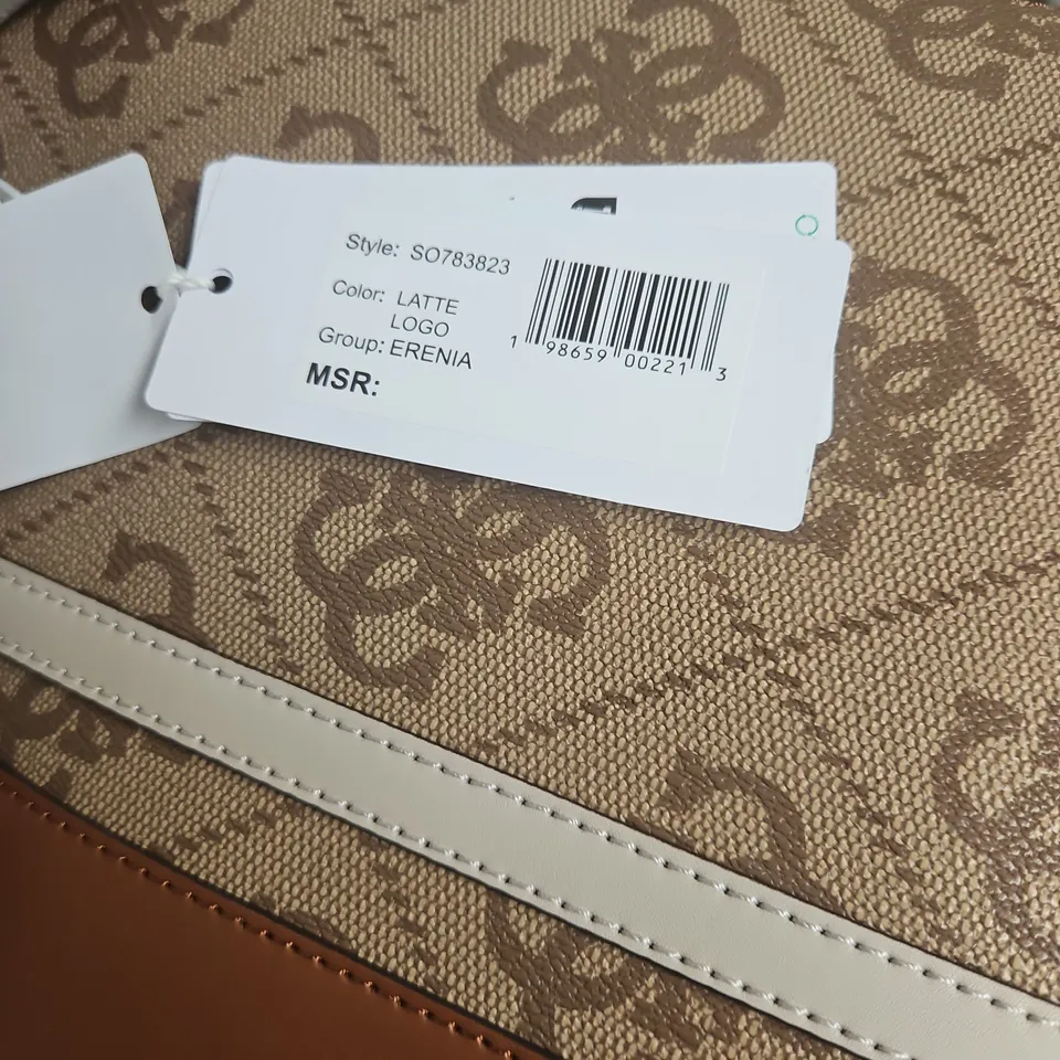 GUESS MONOGRAM TOTE HANDBAG – LATTE BROWN