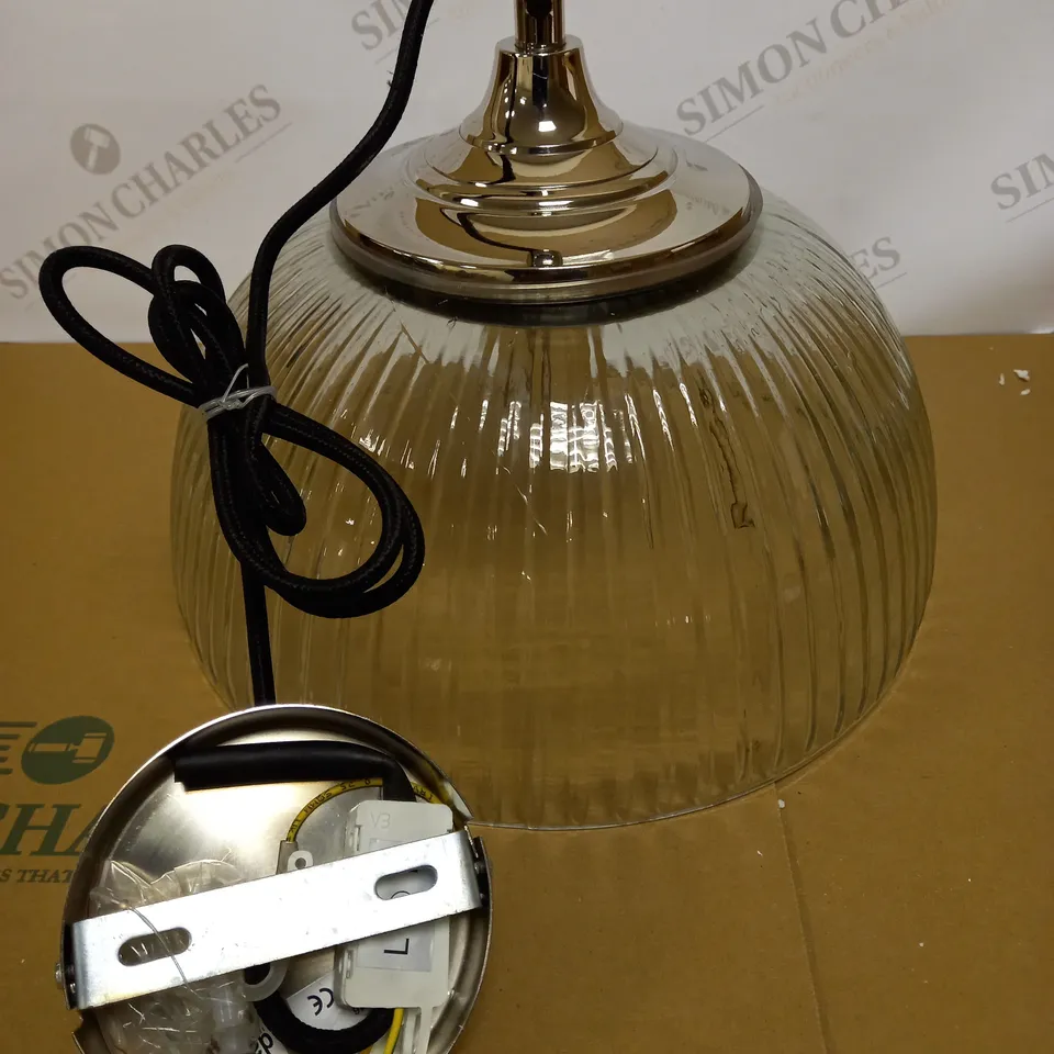 DAR LIGHTING YAMBOL PENDANT POLISHED NICKEL CLEAR GLASS LIGHT FIXTURE