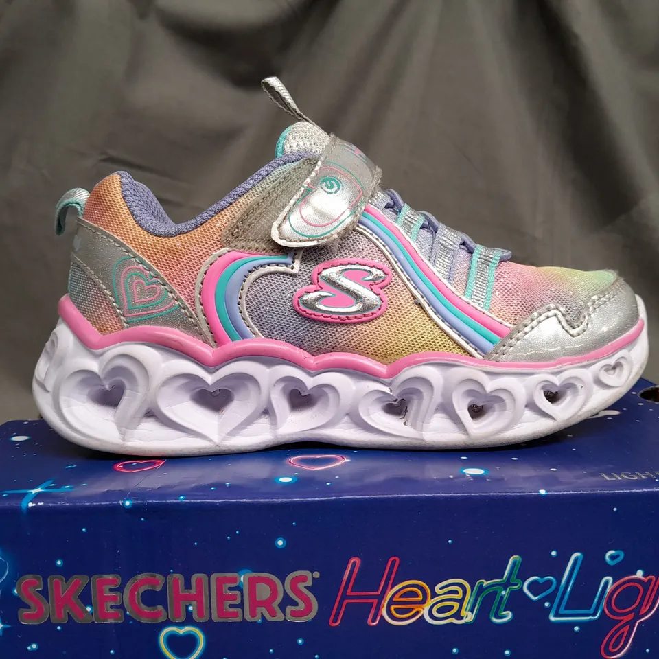 BOXED SKECHERS HEART LIGHTS RAINBOW LUX TRAINERS - UK 11.5 KIDS