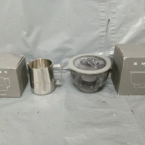 BOXED SMEG COFFEE BEAN HOPPER 250G, AND STAINLESS STEEL MILK CARAFE 450ML 