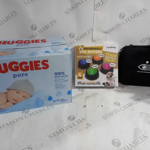 APPROX 20 HOUSEHOLD ITEMS TO INCLUDE HUGGIES PURE, DOG BUTTONS, VISION AID