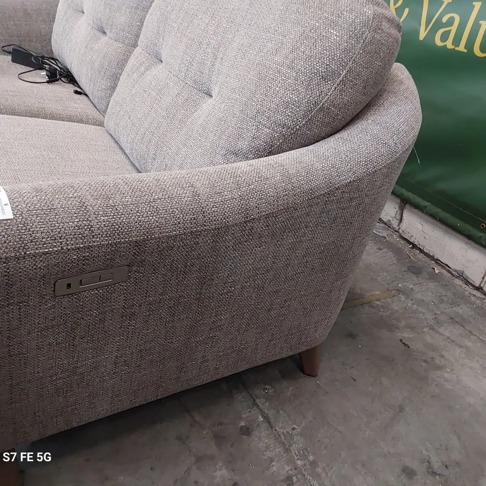 QUALITY BRITISH DESIGNER G PLAN HATTON FORMAL BACK POWER RECLINING THREE SEATER SOFA SEA EARTH FABRIC 