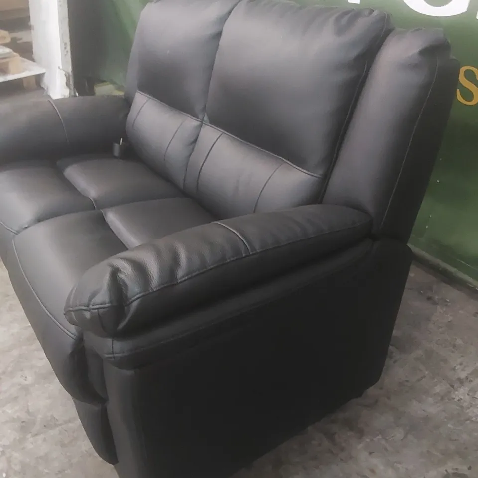 DESIGNER 2 SEATER BLACK FAUX LEATHER SOFA