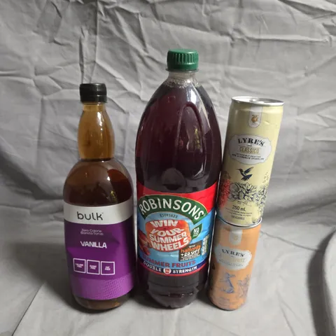 APPROXIMATELY 5 ASSORTED FOOD &DRINK ITEMS TO INCLUDE - ROBINSONS JUICE, LYRES AND VANILLA SYRUP  - COLLECTION ONLY