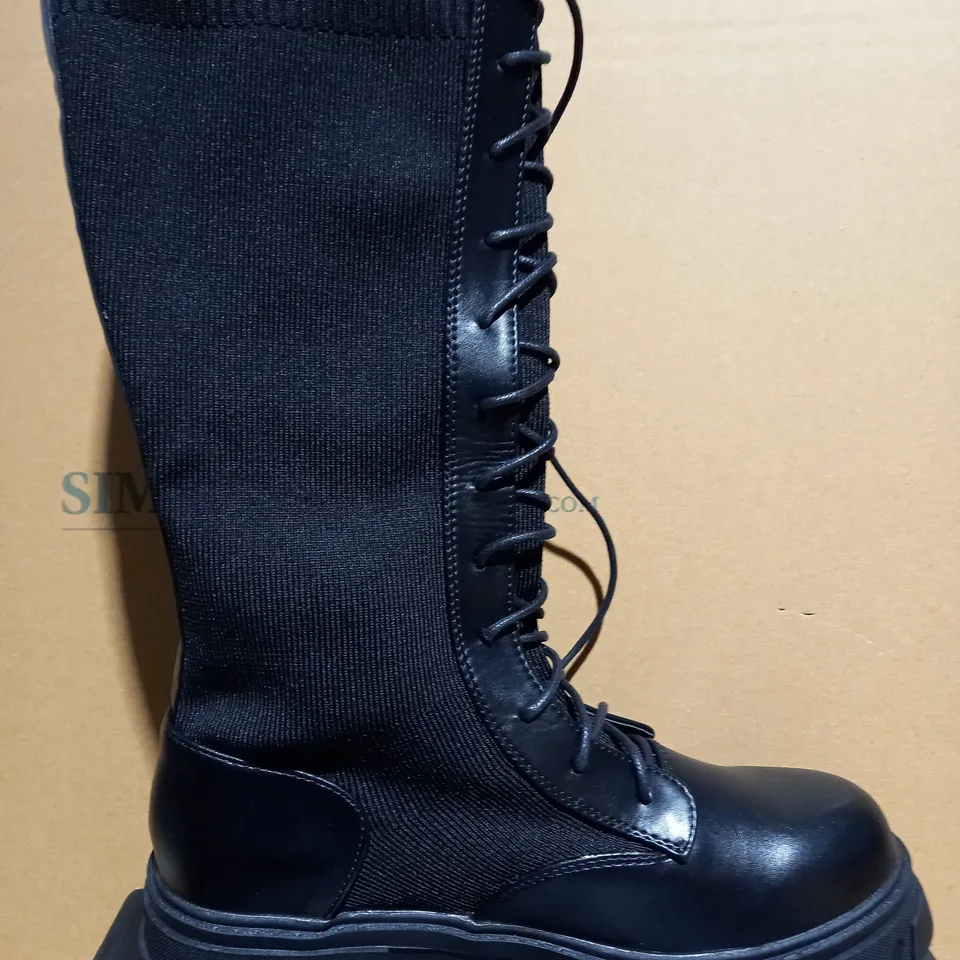 EGO SAINT LACE UP MID CALF BIKER BOOTS IN BLACK - SIZE 7