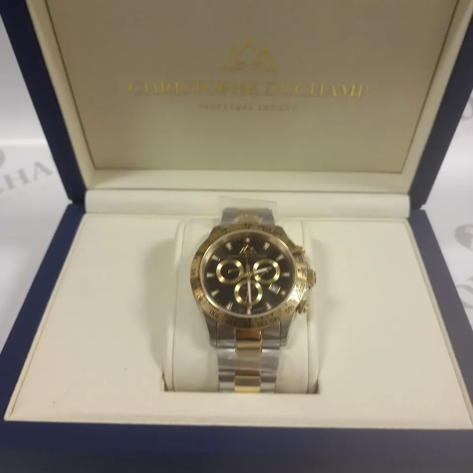 BOXED CHRISTOPHER DUCHAMP GENTS SWISS MOVEMENT GRAND MONT TWO TONE WATCH