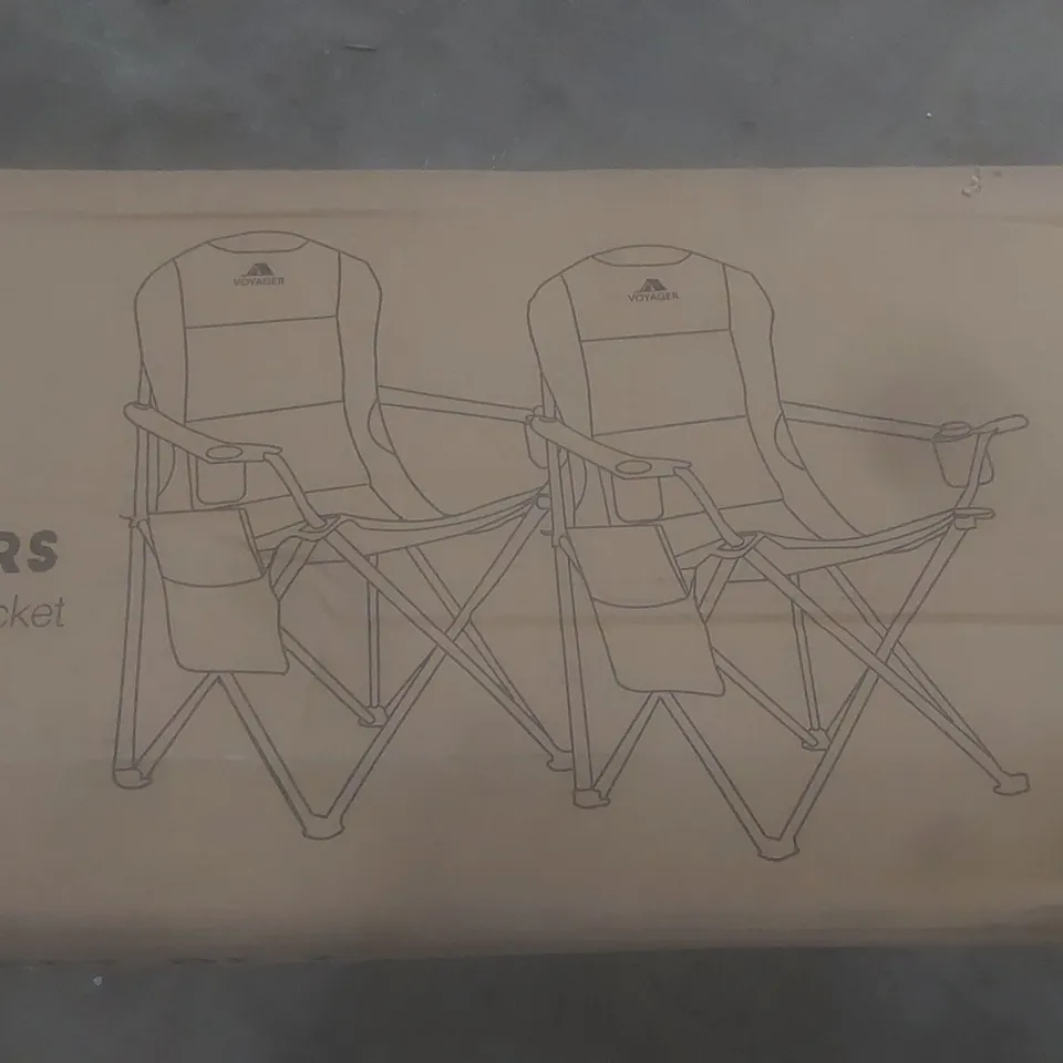 BOXED SET OF 2 VOYAGER PADDED CAMPING CHAIRS - BLACK & GREY (1 BOX)