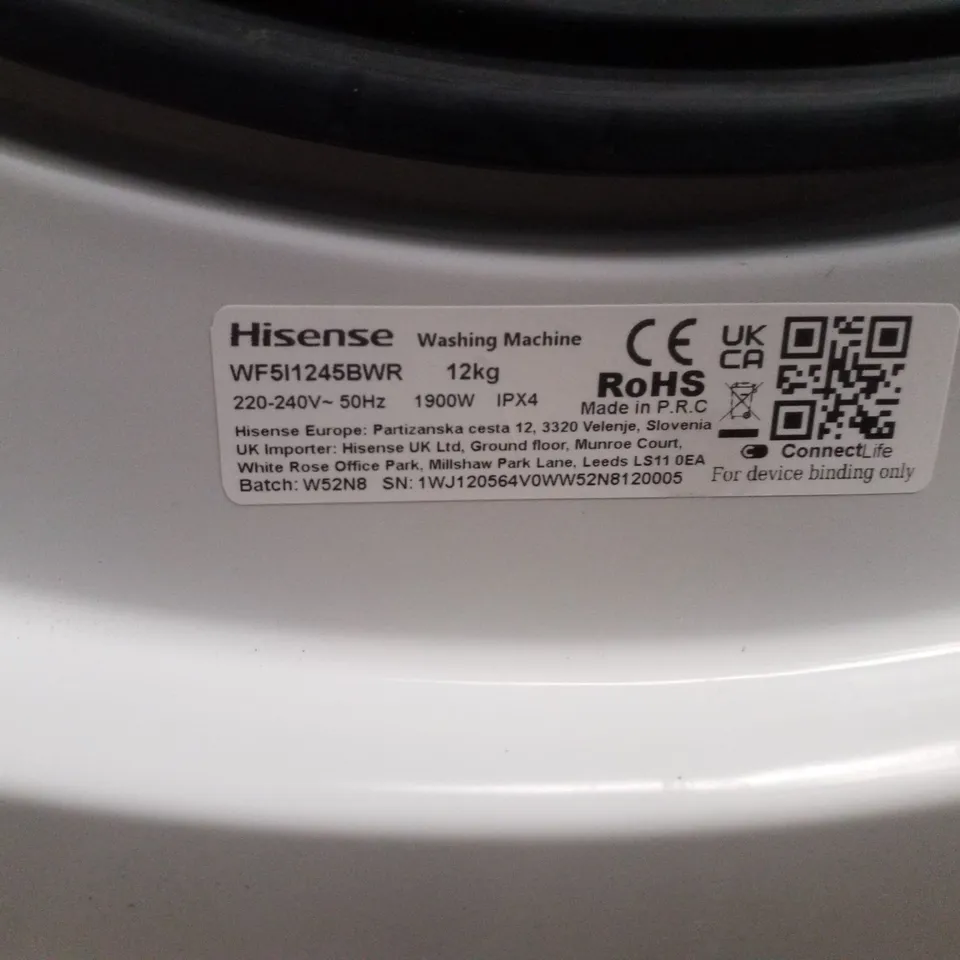 HISENSE KITCHENFIT 5I SERIES WF5I1245BWR WIFI-ENABLED 12KG, 1400 SPIN WASHING MACHINE - WHITE