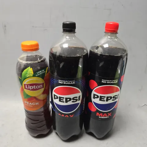 APPROXIMATELY 3 ASSORTED DRINKS ITEMS TO INCLUDE - PEPSI MAX ,PEPSI MAX CHERRY , LIPTON PEACH ICE TEA 