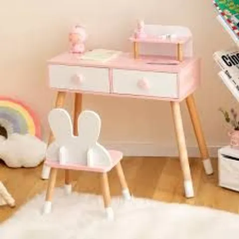 BOXED COSTWAY KIDS VANITY TABLE & CHAIR SET 2-IN-1 PRINCESS MAKEUP DRESSING DESK W/MIRROR