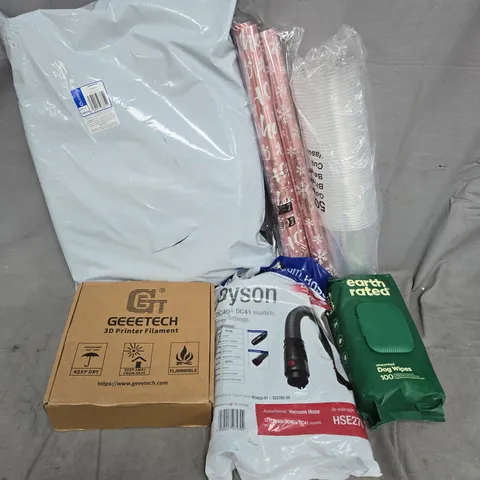 APPROXIMATELY 15 ASSORTED HOUSEHOLD PRODUCTS TO INCLUDE EARTH RATED DOG WIPES, GEEETECH 3D PRINTER FILAMENT, PLASTIC CUPS, ETC
