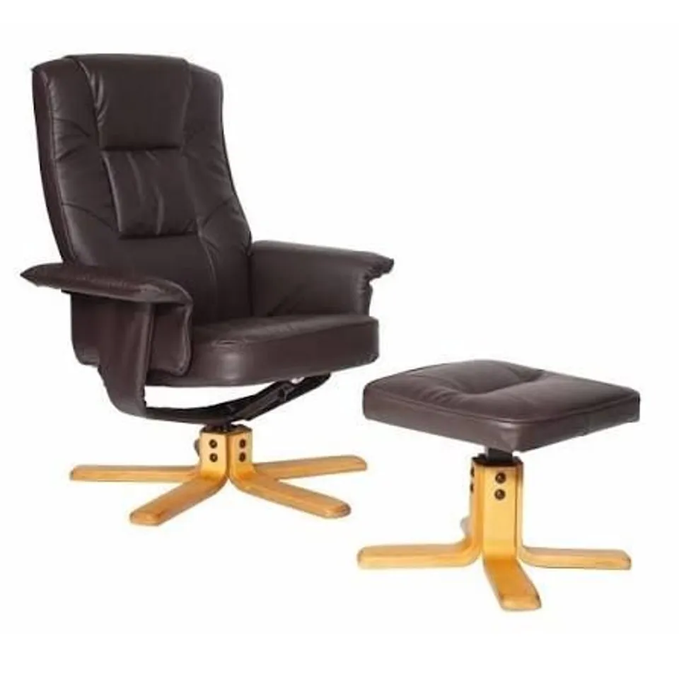 BOXED FAUX LEATHER RECLINER WITH FOOTSTOOL - BROWN -