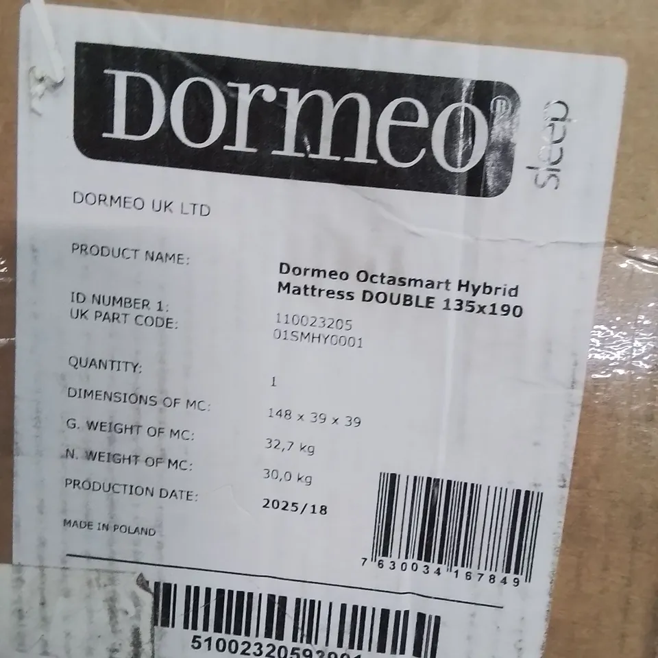 QUALITY BAGGED AND ROLLED DORMEO OCTASMART HYBRID DOUBLE MATTRESS 